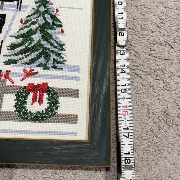 Vintage Cross Stitch Holiday Memories Sampler Framed Wall Art Carriages Trees - Picture 8 of 8